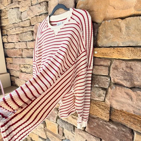 American Eagle M Lived-In Waffle Knit Striped Oversized Sweater Coastal Casual - Picture 7 of 14